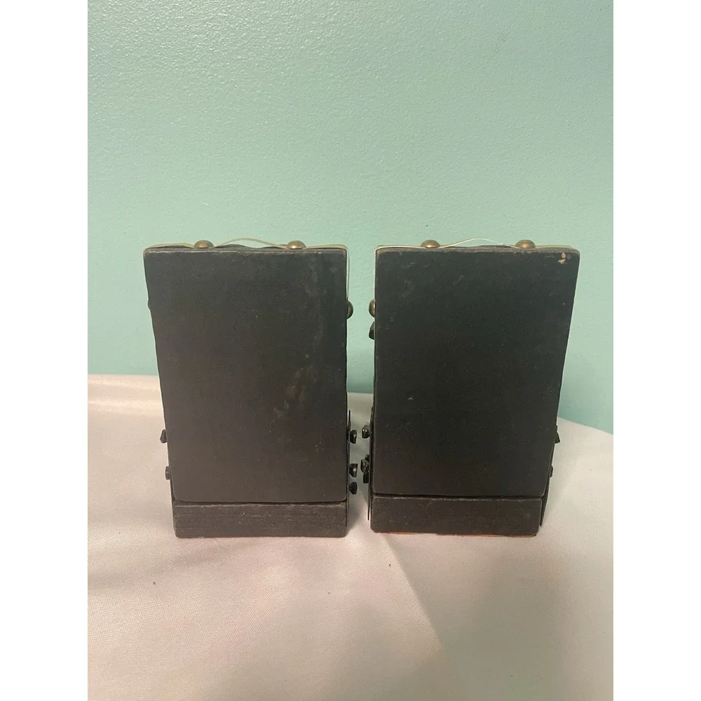 Vintage Nautical Wood Maritime Carved Black‎ Bookends 2PC Bin P